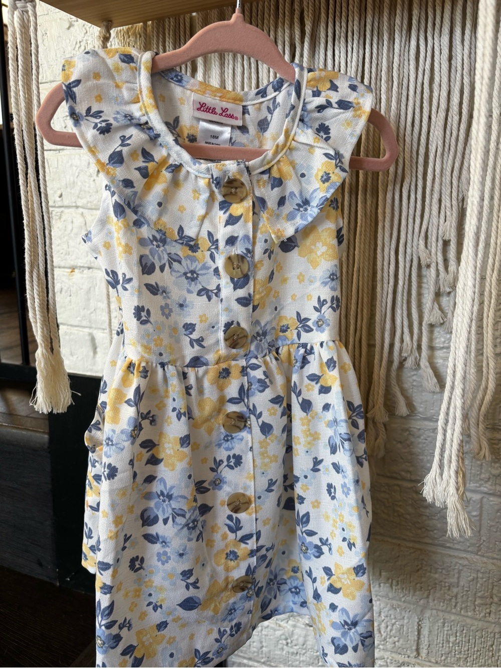 Little Lass Yellow & Blue Floral Ruffle Dress